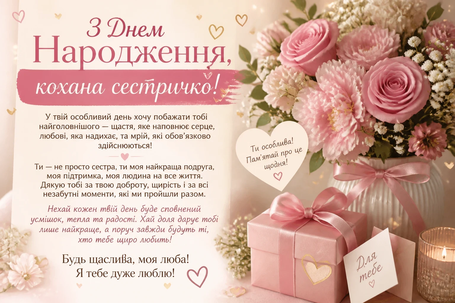 Особливе привітання з днем народження сестрі